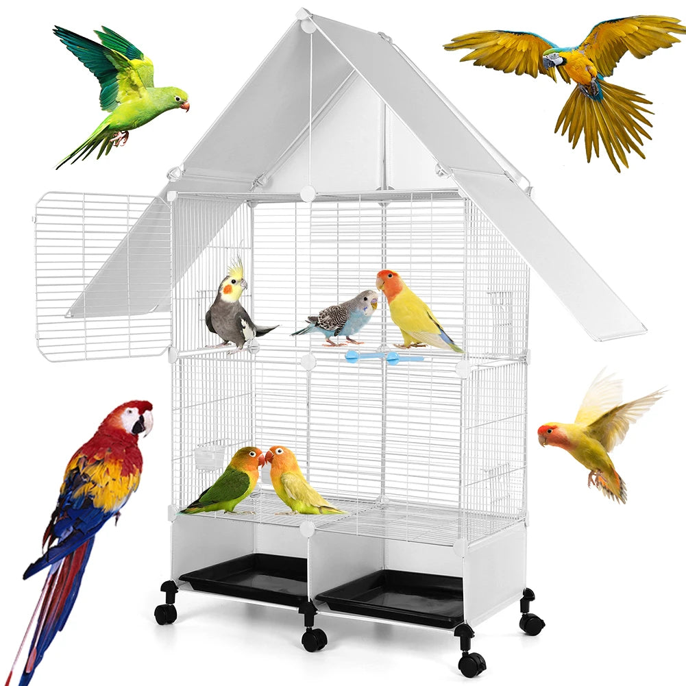 Bird Villa Two Tier Iron Cage With Rolling Stand Lock