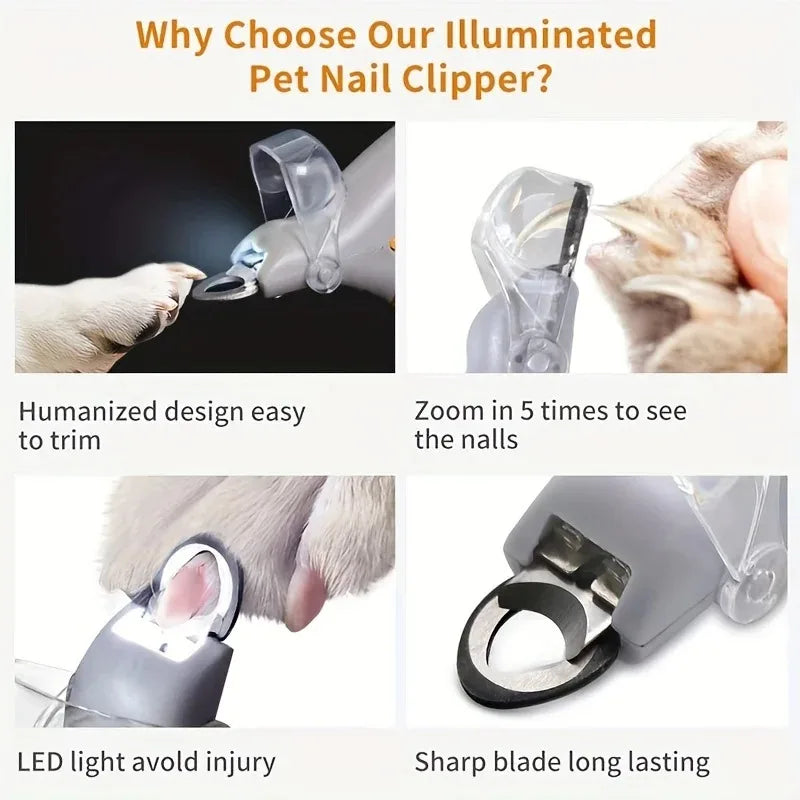 LED Pet Nail Clipper With Integrated Illumination For Dogs Cats