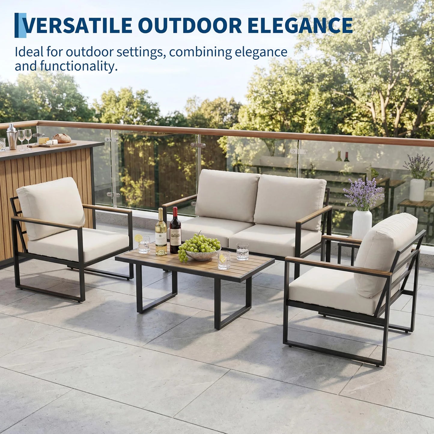 HobbyLane Modern Outdoor Patio Conversation Set With Coffee Table