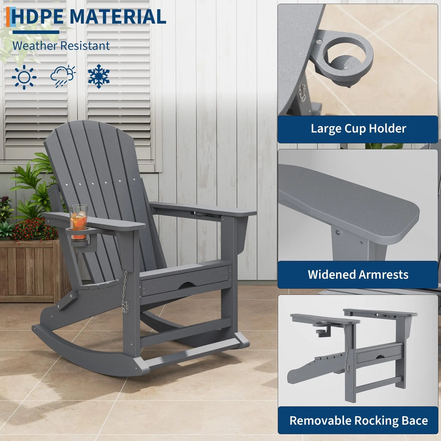Studyset Folding Adirondack Rocking Chair With Footrest
