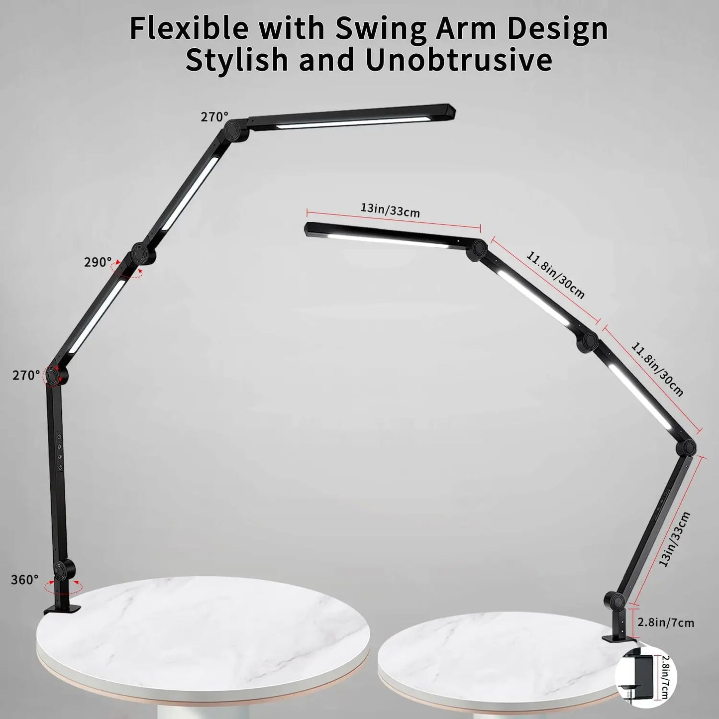 LED Desk Lamp With Clamp And Flexible Swing Arm Dimmable