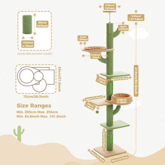 Pequlti Cactus Cat Tree Floor To Ceiling Sisal Scratching Post