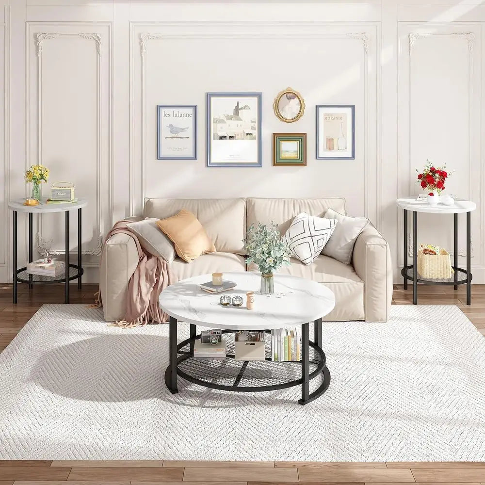 3 Piece Coffee Table and End Table Set With Storage