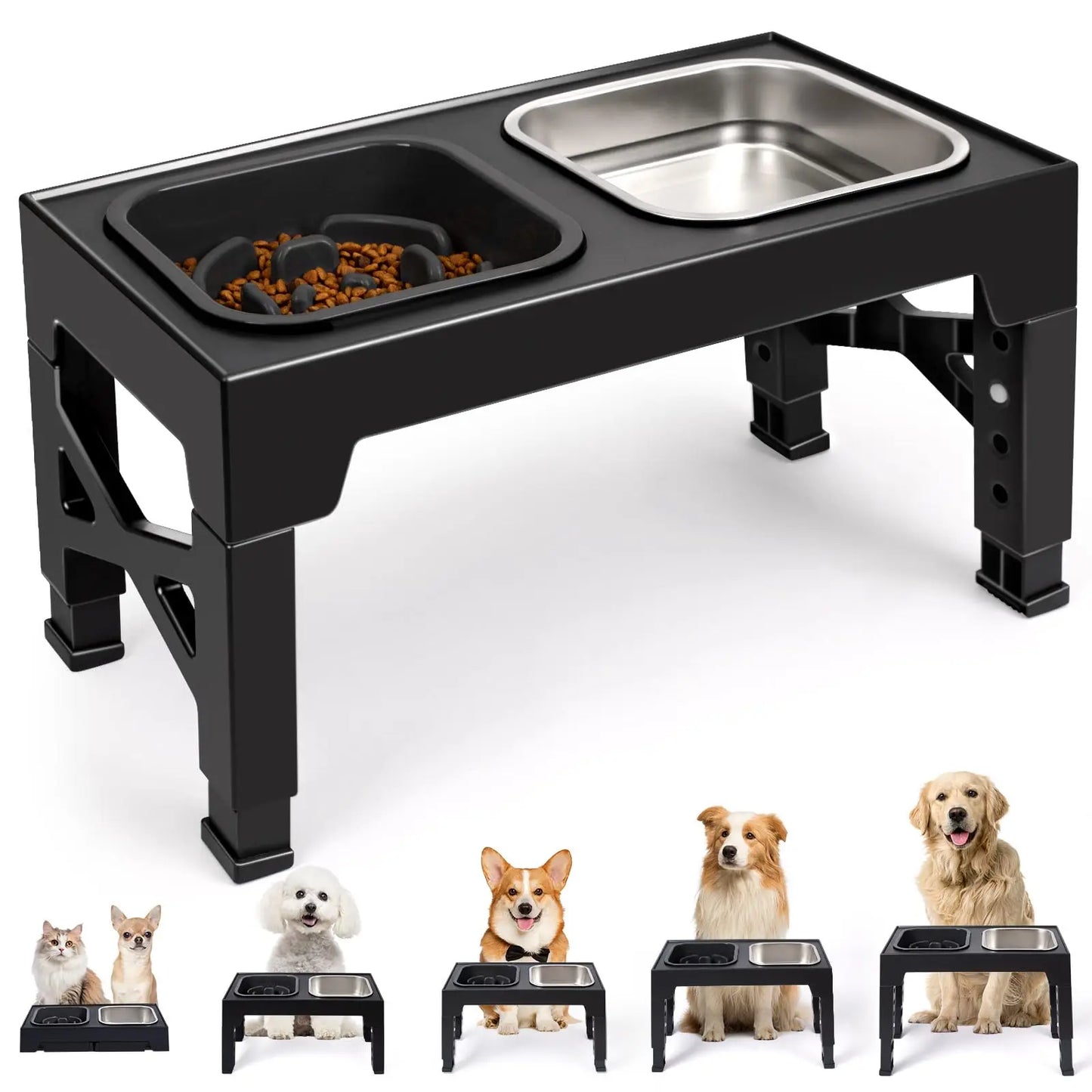 2 In 1 Elevated Slow Feeder Bowls With Foldable Stand