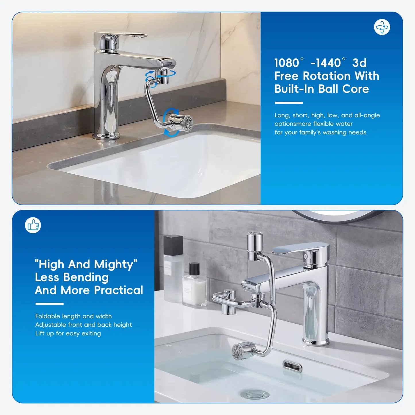 Universal Rotatable Kitchen Faucet Extender Stainless Steel Aerator Dual Mode