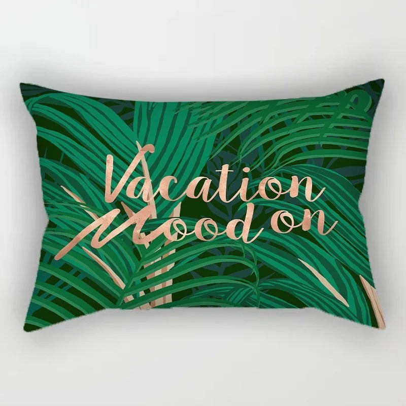 Tropical Polyester Cushion Cover Monstera Palm Leaf Pillowcase