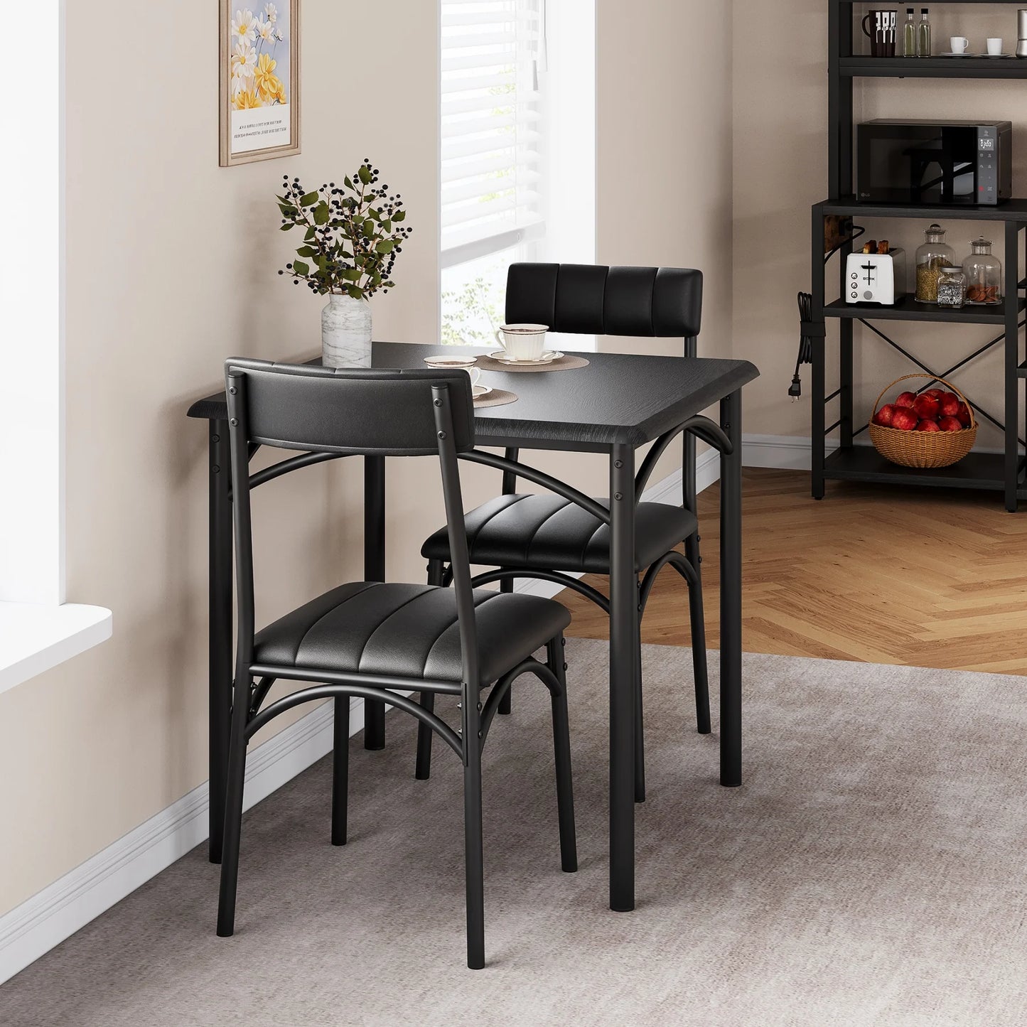 HiMISS Dining Table Set With Two Upholstered Chairs Kitchen Apartment