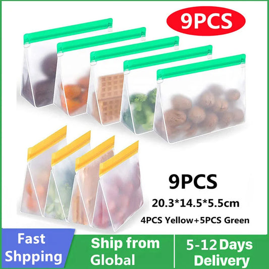 Reusable PEVA Food Storage Bag Stand Up Leakproof Freezer Safe
