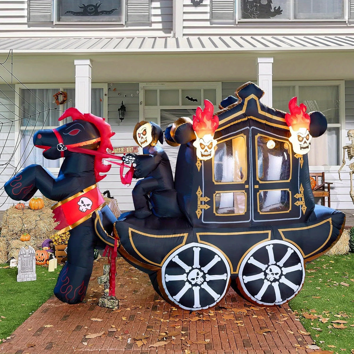 Joyfy Halloween Inflatable Carriage With Hellfire Design And LED Lights