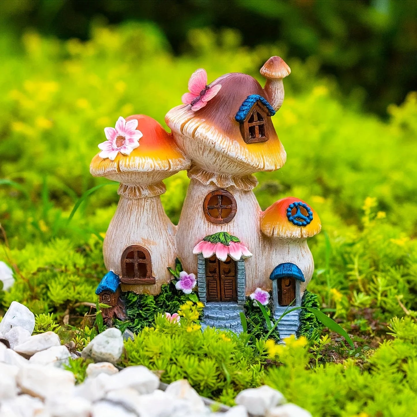 Outdoor Mushroom House Solar Garden Decorative Statue Light