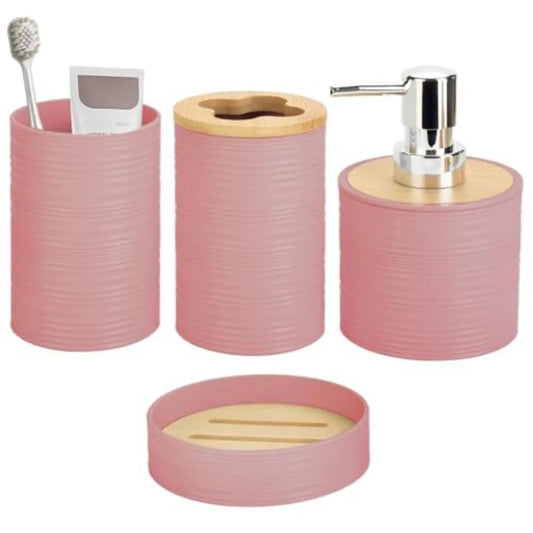 Bamboo Bathroom Accessories Set 4 Piece With Soap Dispenser