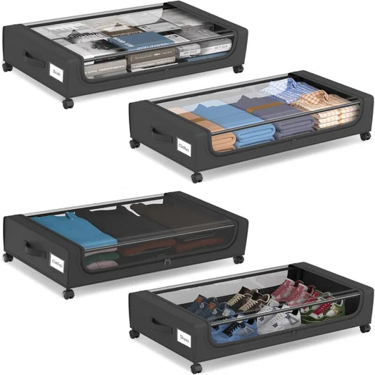 Under Bed Storage Containers 4 Pack With Smooth Rolling Wheels