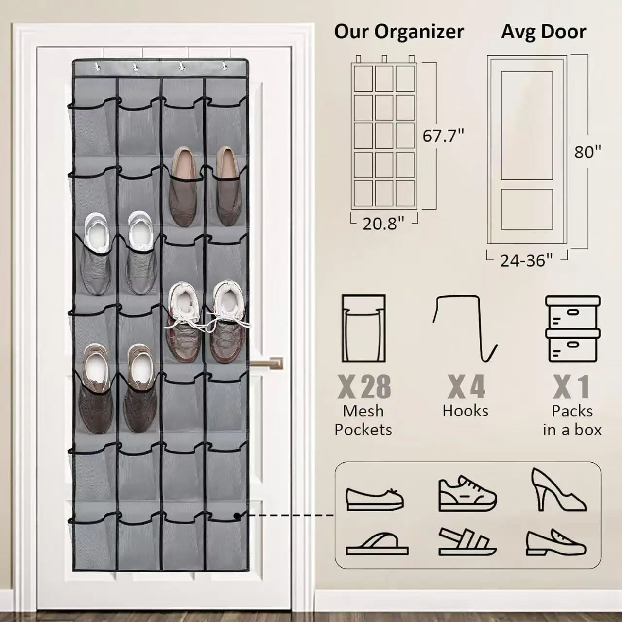 XMSJ Over The Door Shoe Rack With Large Mesh Pockets