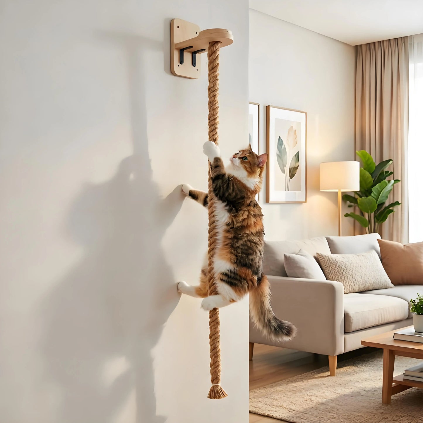 Cat Wall Mounted Climbing Shelf With Sisal Rope Scratching Post For Indoor Cats