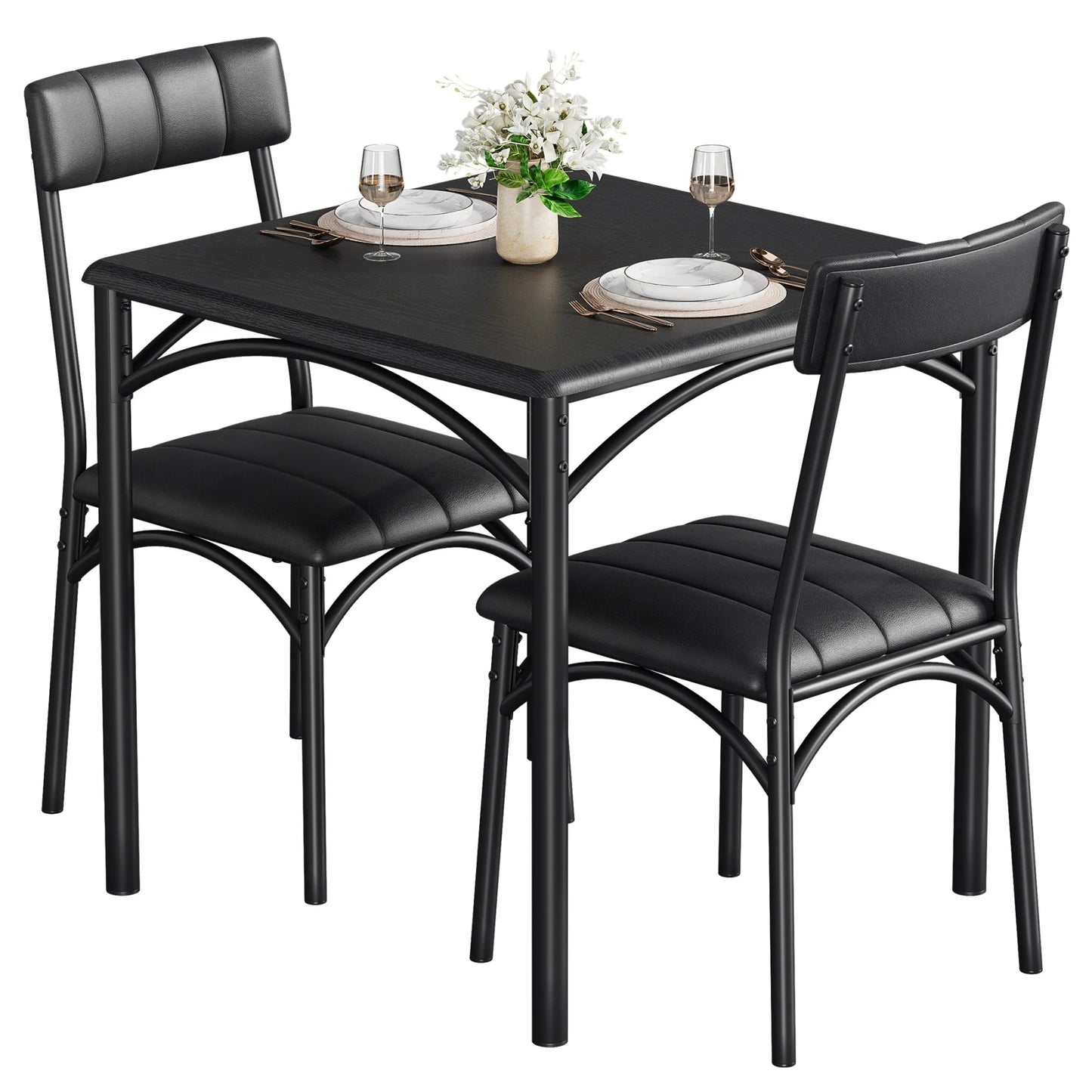 HiMISS Dining Table Set With Two Upholstered Chairs Kitchen Apartment