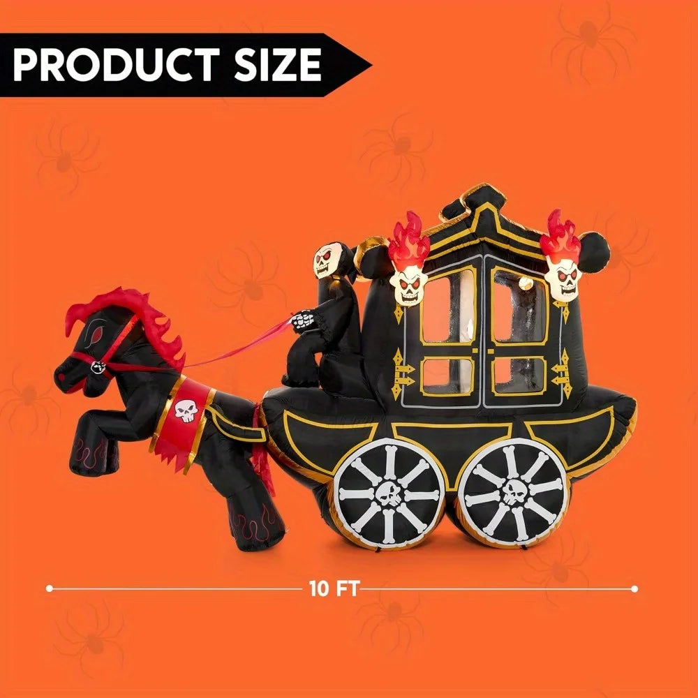 Joyfy Halloween Inflatable Carriage With Hellfire Design And LED Lights