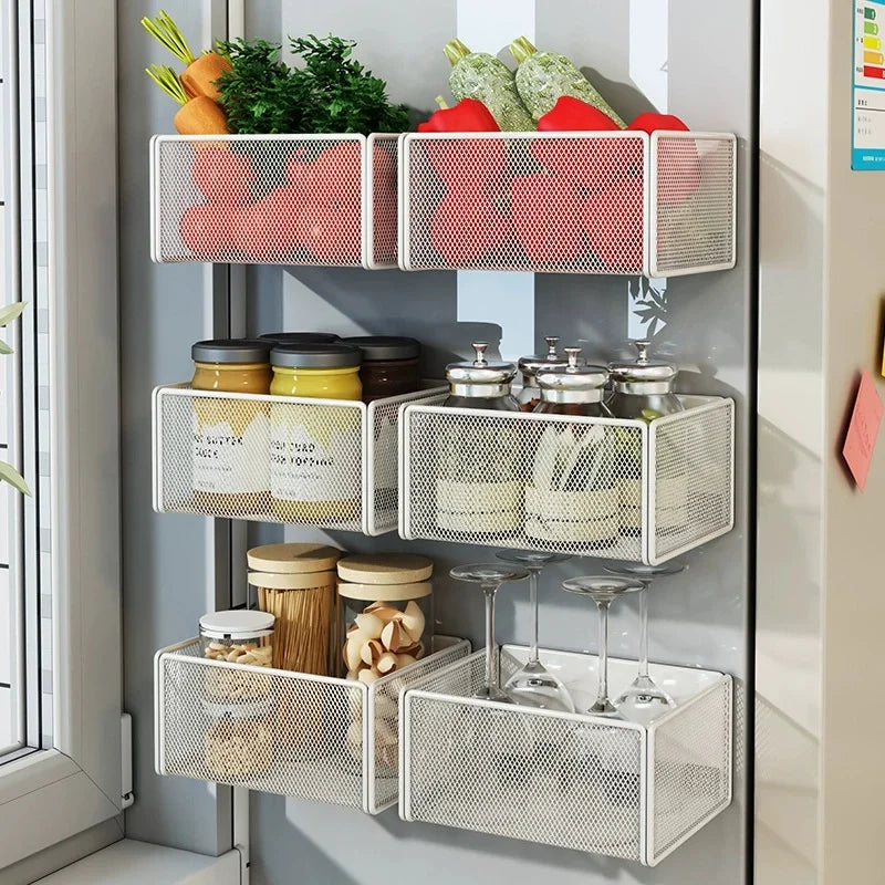 Refrigerator Magnetic Storage Rack Carbon Steel Multifunctional Basket