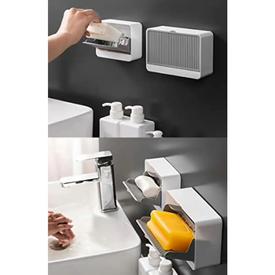 Dust-Proof Soap Holder For Shower Wall Adhesive Wall Mount With Drain
