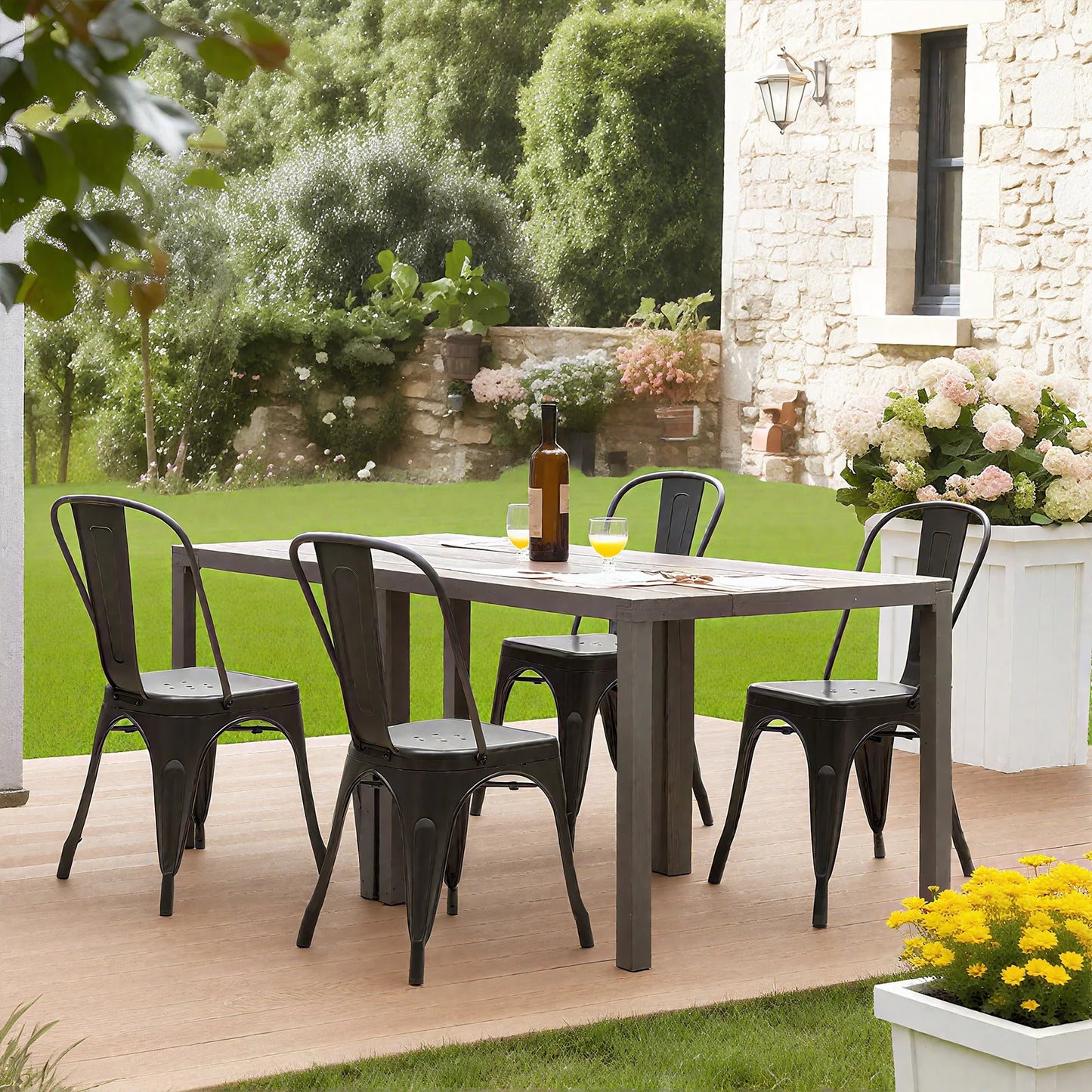 JHK Metal Dining Chairs Set of 4 Patio Outdoor 300LBS Weight Capacity 18 Inch Stackable Restaurant Classic Trattoria Metal Chairs Modern Bar Chairs for Dining Room