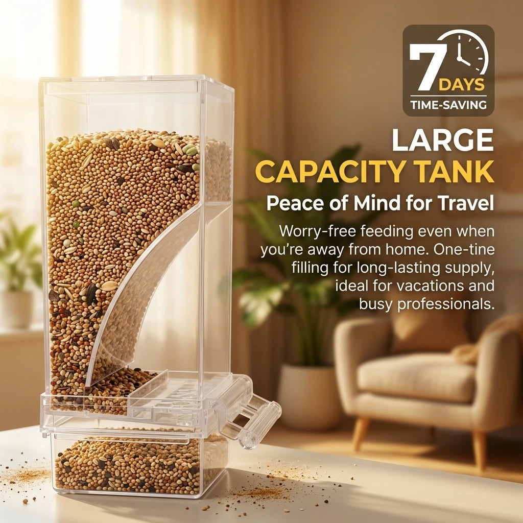 No Mess Clear Acrylic Bird Feeder Seed Dispenser Spill Proof Cage Accessory