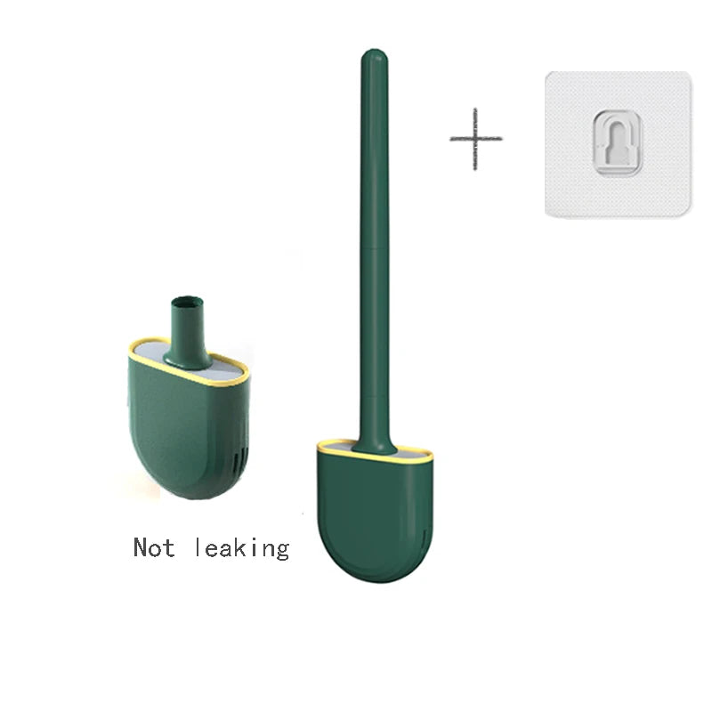 Wall Hanging Toilet Brush With Holder, Long Handle Silicone Bristles