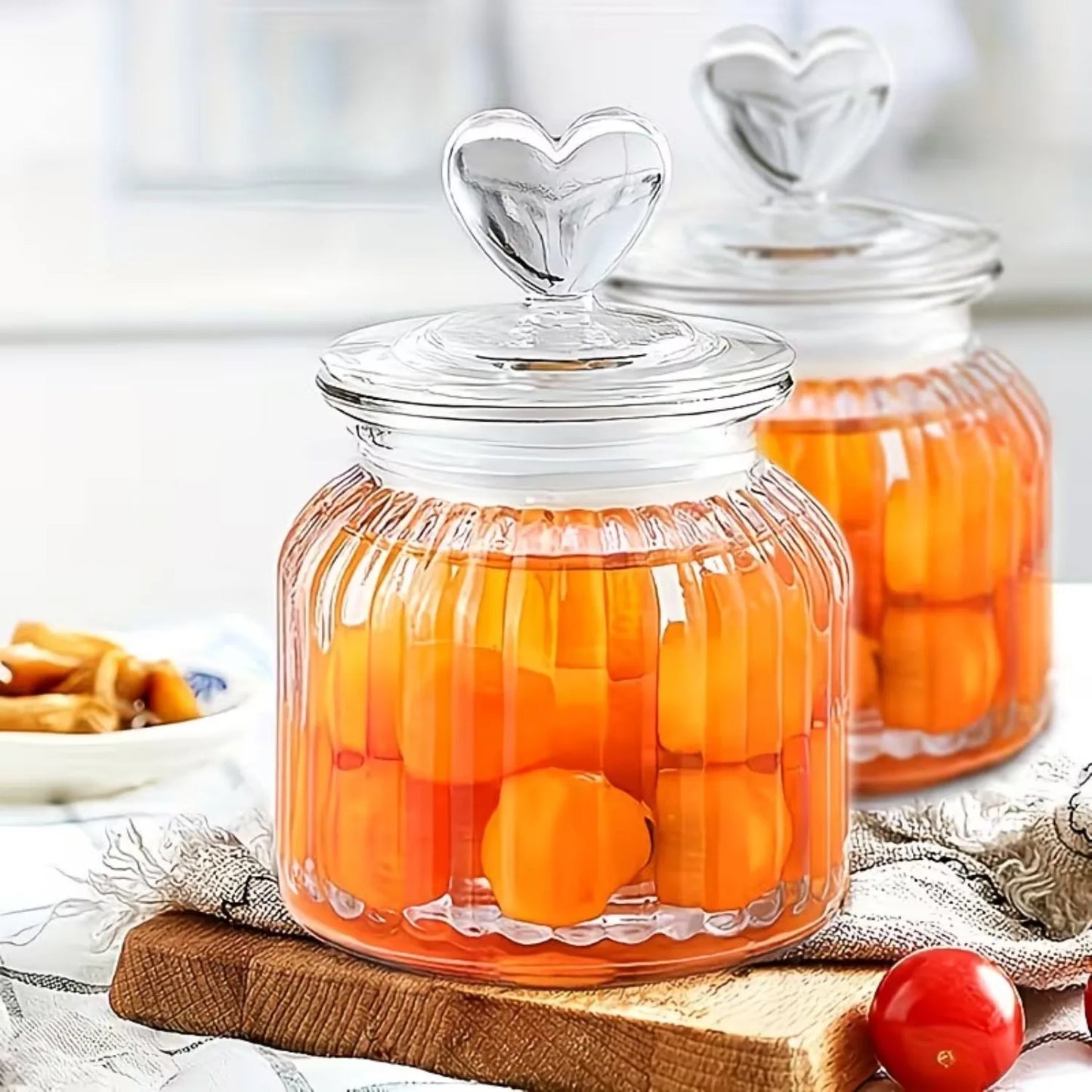3 Pack Glass Storage Canisters Set Airtight Ribbed Jars