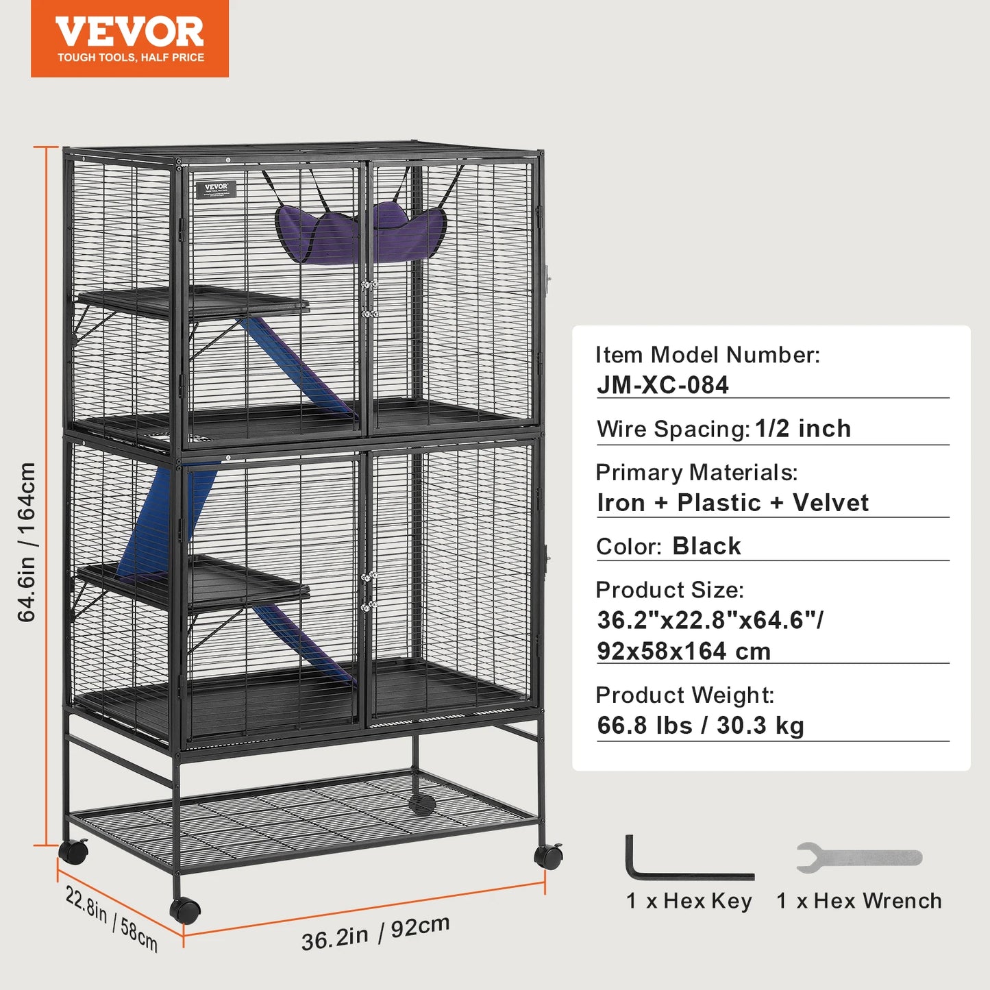 SucceBuy 4-Tier Rolling Metal Ferret Cage for Small Animals