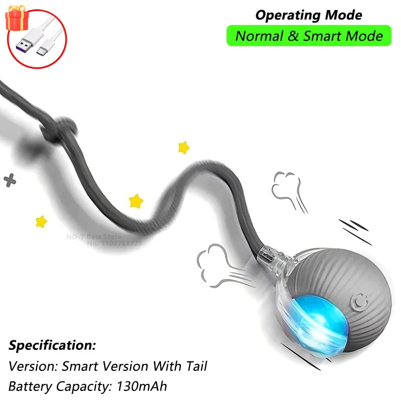 Interactive Cat Ball Toy Automatic Rolling Ball With Tail Rechargeable