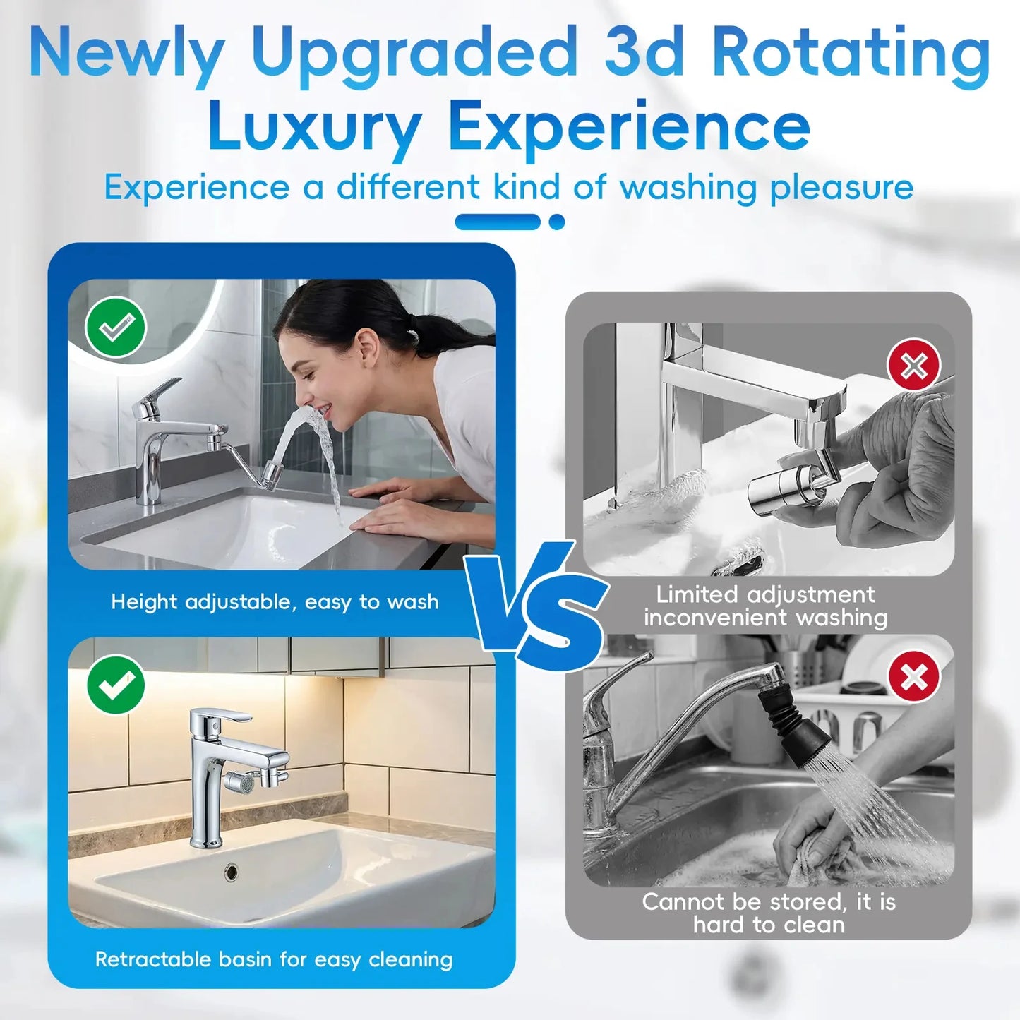 Universal Rotatable Kitchen Faucet Extender Stainless Steel Aerator Dual Mode