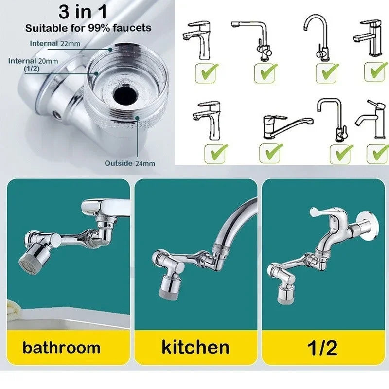 Rotatable Faucet Extender Sprayer Head 2 Modes Universal Aerator