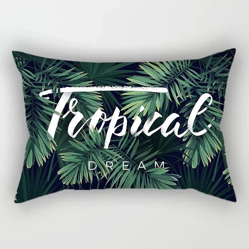 Tropical Polyester Cushion Cover Monstera Palm Leaf Pillowcase