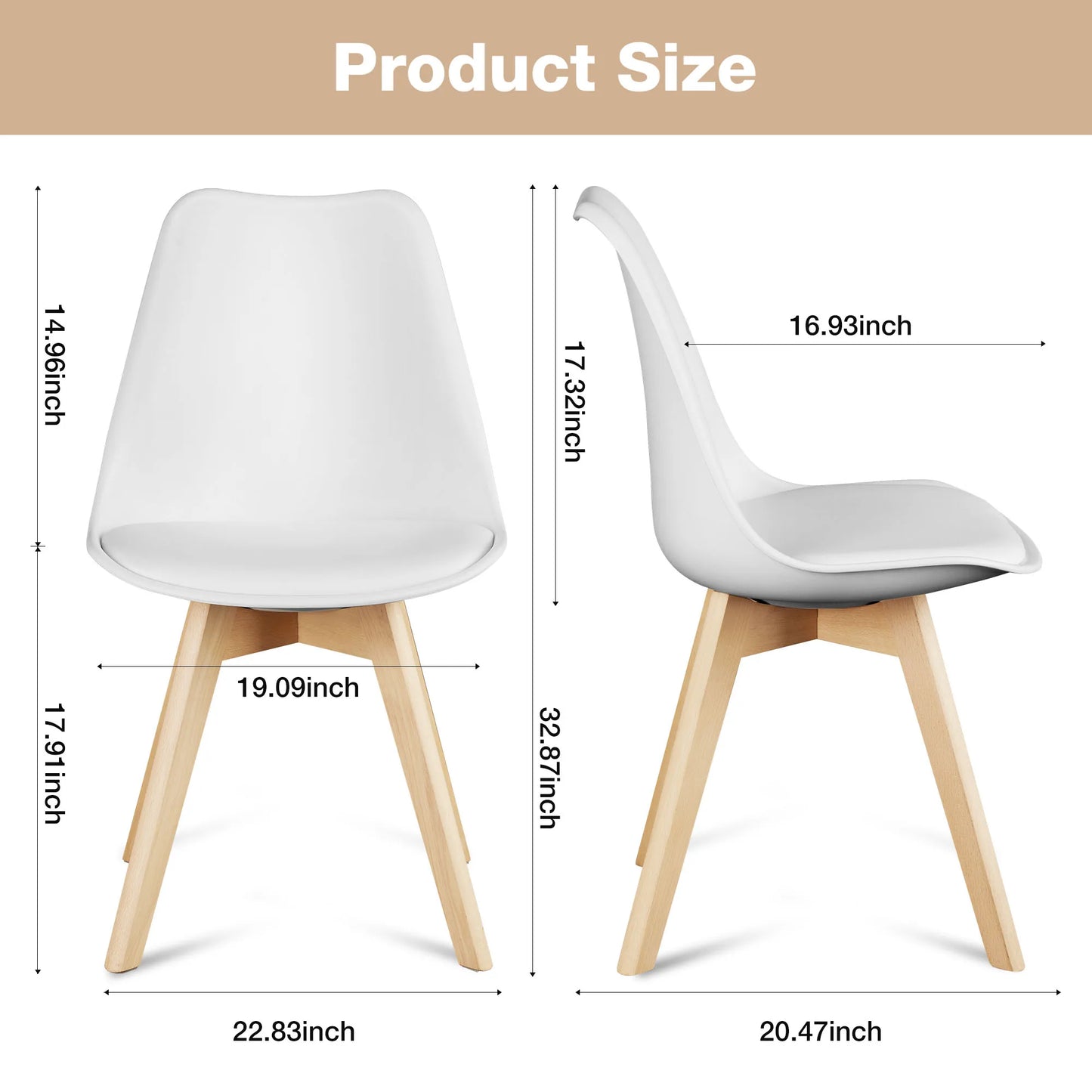 JHK PU Leather Dining Chairs Set With Wooden Legs