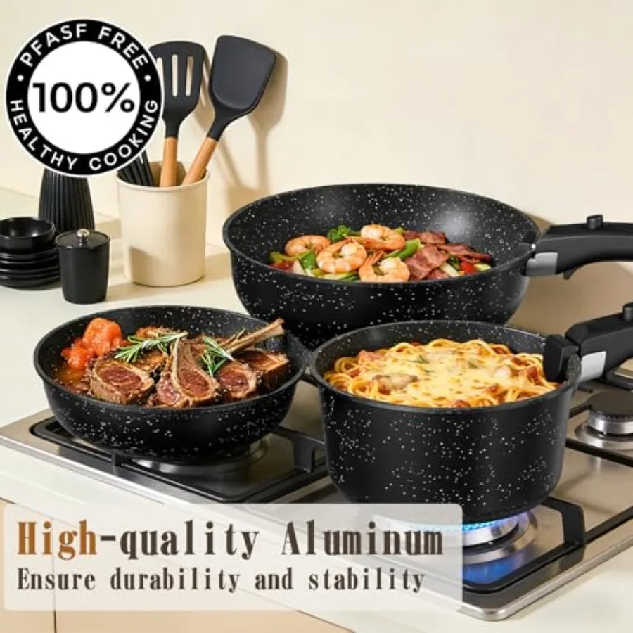 21Pcs Pots and Pans Set Non Stick, Nonstick Cookware Sets Detachable Handle, Non Toxic Induction RV Kitchen Cooking Set, Dishwa