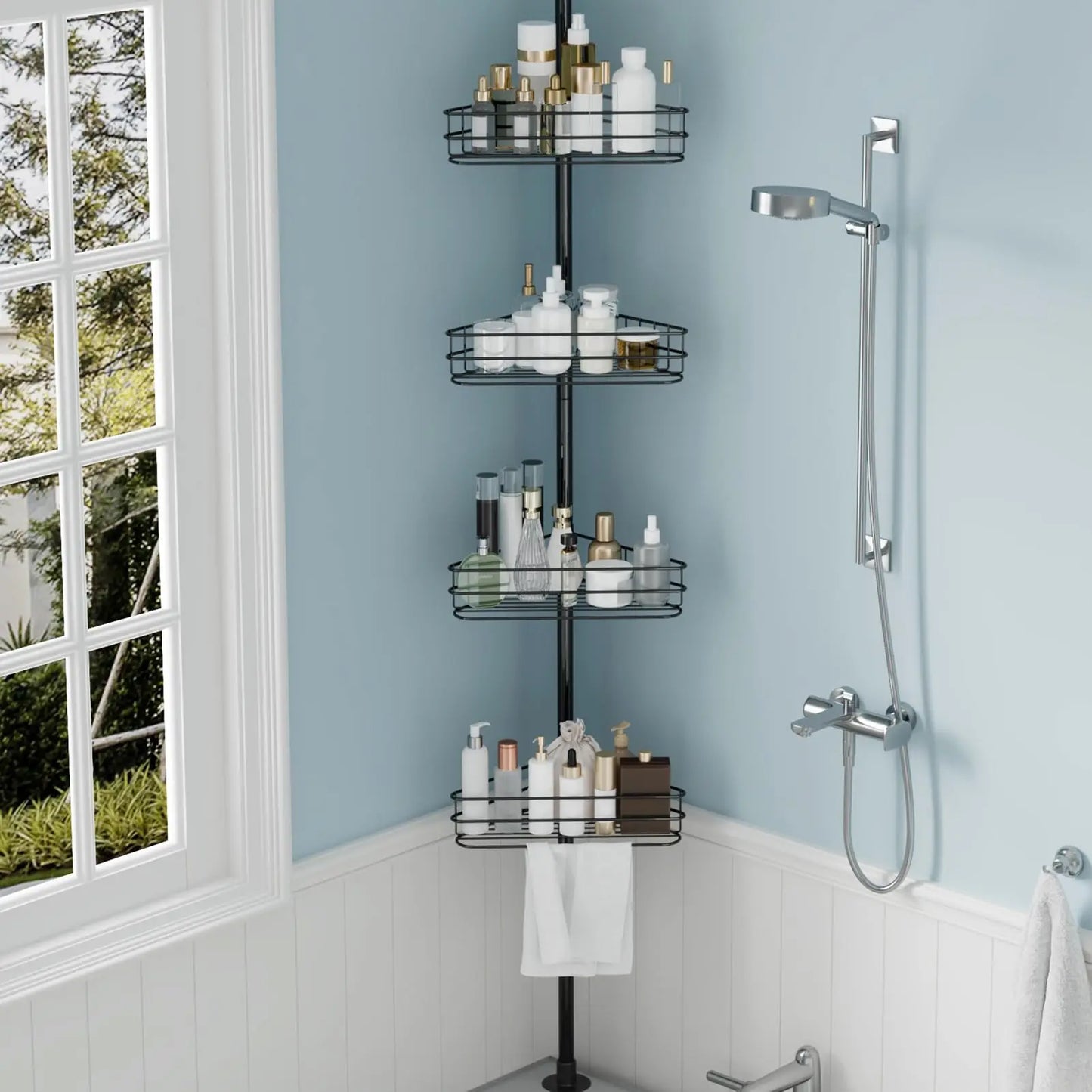 HiMISS Adjustable Bathroom Organizer Shelves With Built In Towel Bars