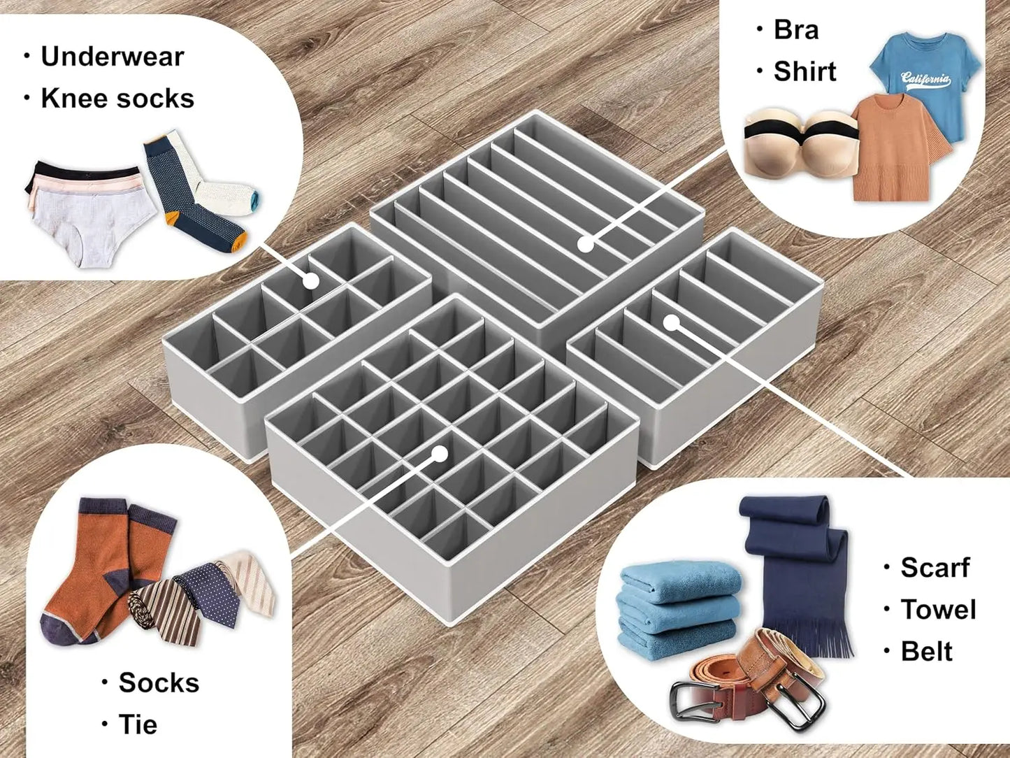 4 Pack Drawer Organizer Set With Foldable Nonwoven Storage Boxes