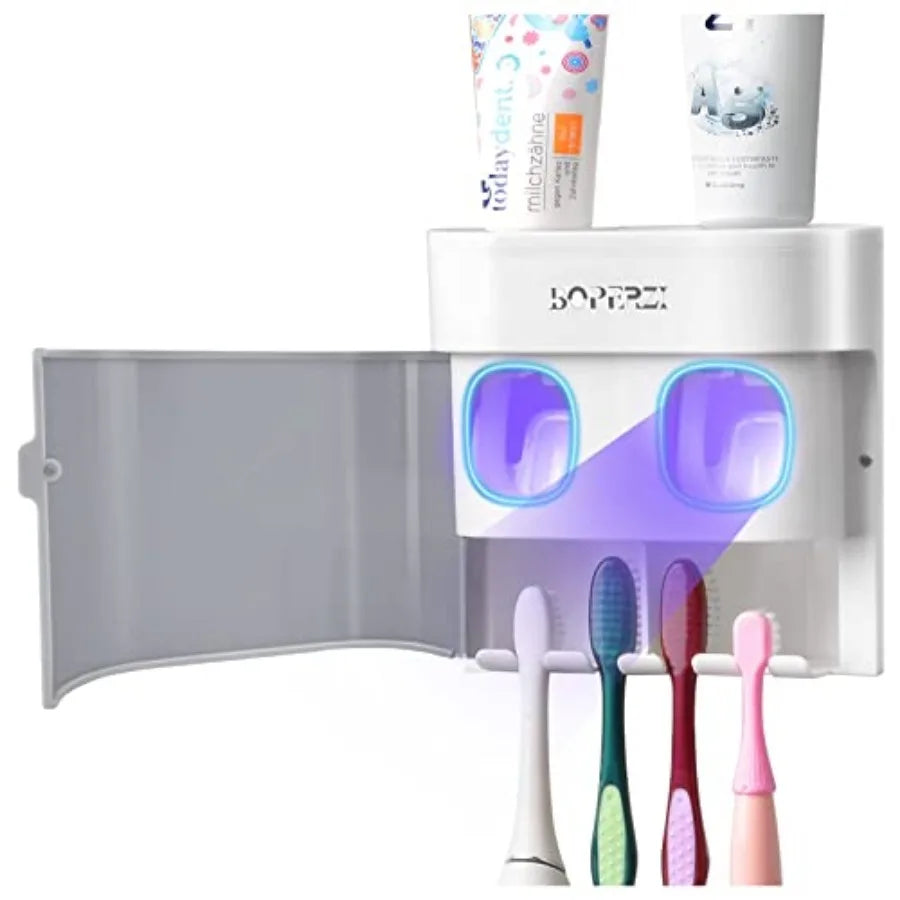 Dustproof Cover Wall Mounted Toothbrush Holder Automatic Dispenser With Squeezers