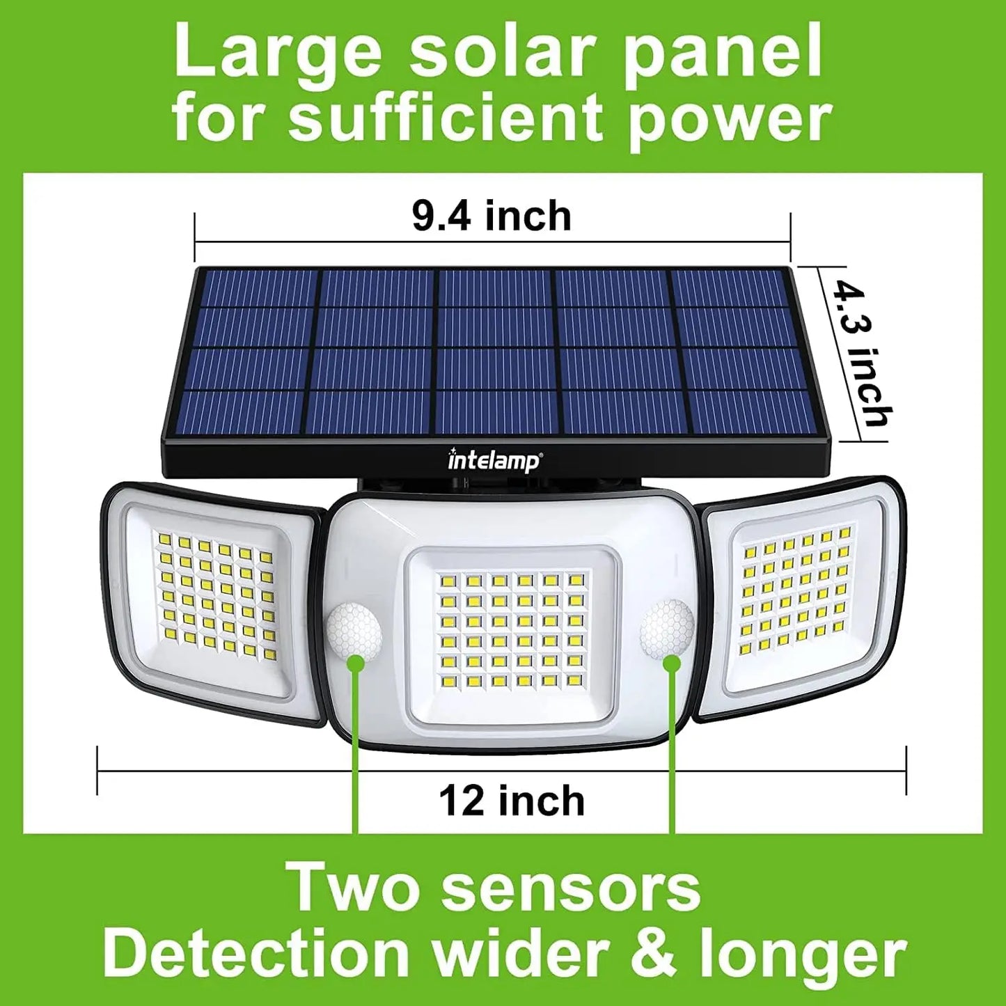 Intelamp Outdoor Solar Lights With Motion Sensor 1200LM IP65