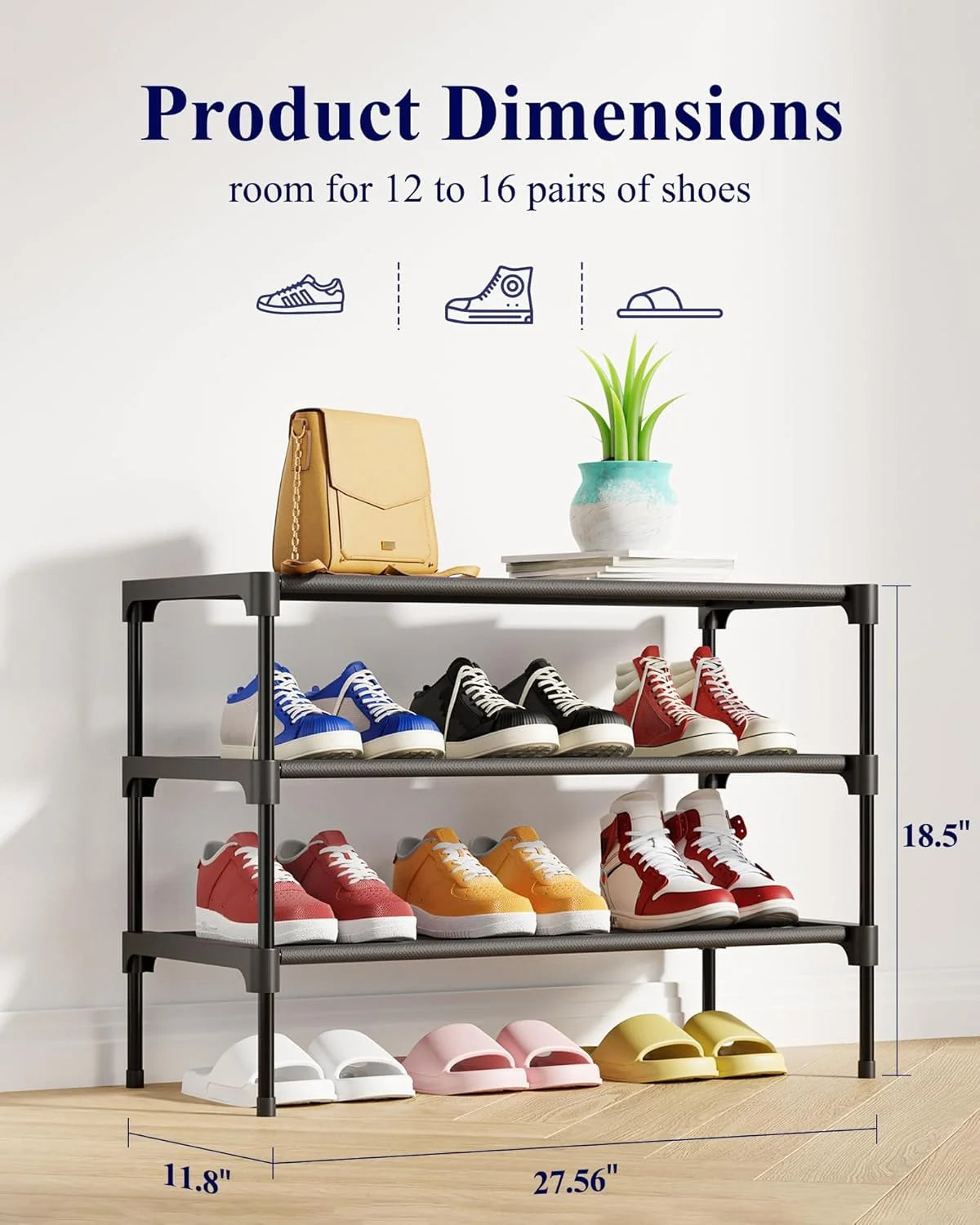 Three Tier Stackable Nonwoven Shoe Rack Organizer Space Saving