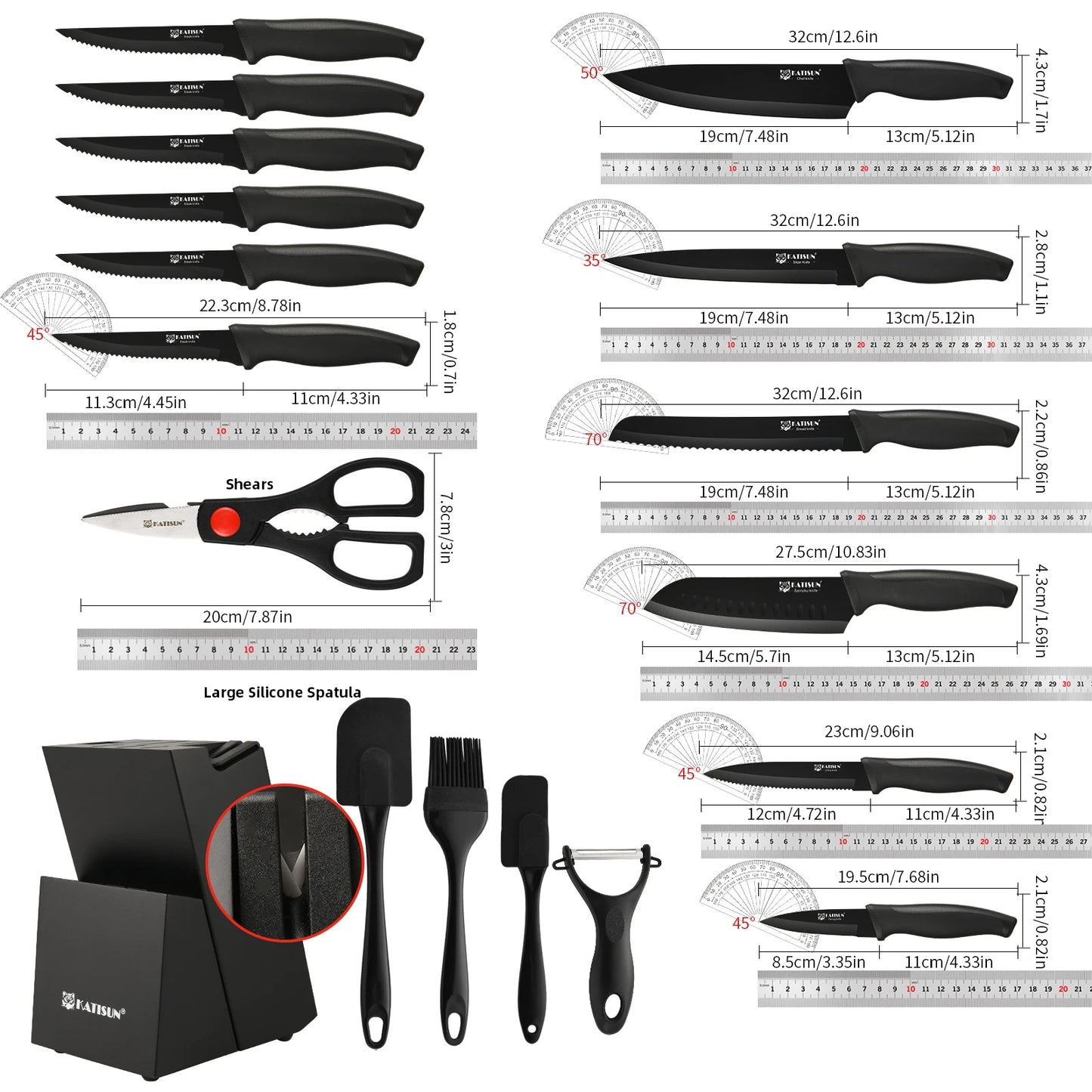 Katisun 19 Piece Kitchen Knife Set With Silicone Tools