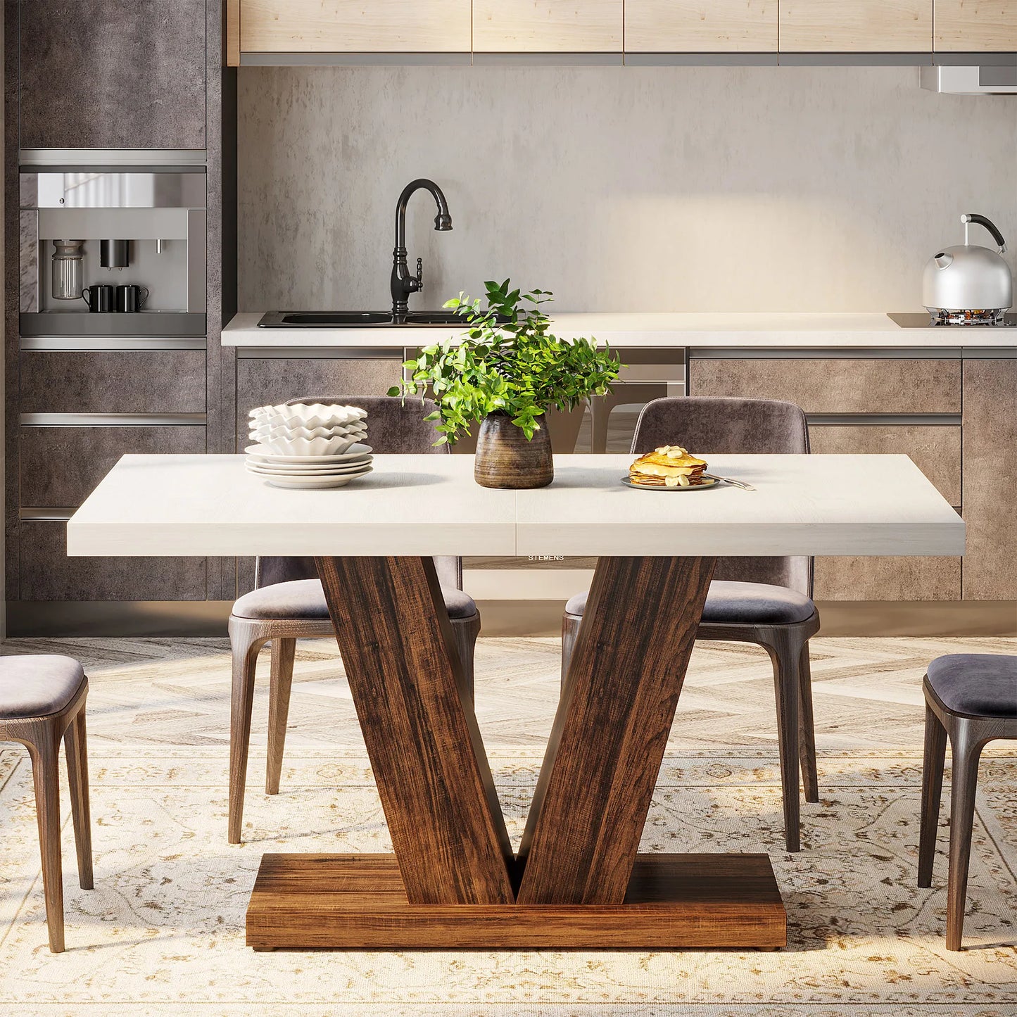 Tribesigns Farmhouse Wooden Dining Table With Heavy Duty Pedestal Kitchen, No Chairs