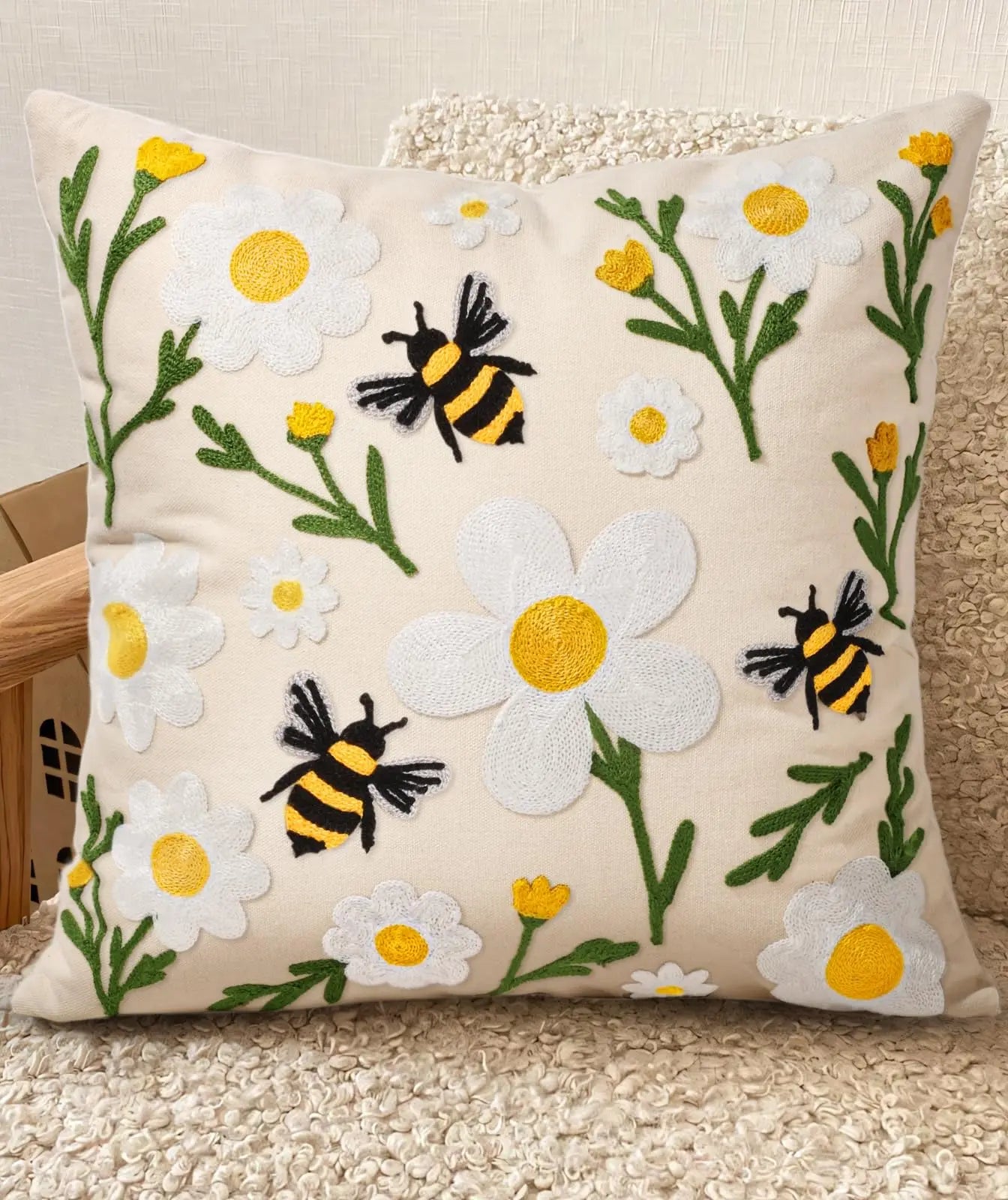 Faux Embroidery Floral Print Double Sided Throw Pillow Cover Decorative Case