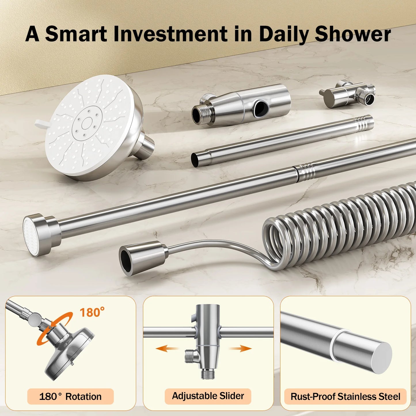 Tandem Dual Shower Head With Adjustable Slider For Couples