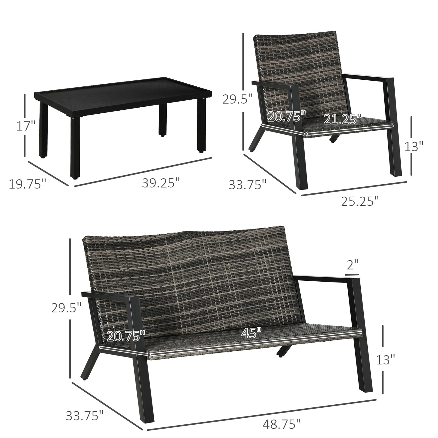 Outdoor Wicker Patio Set 4 Pieces With Table And Chairs