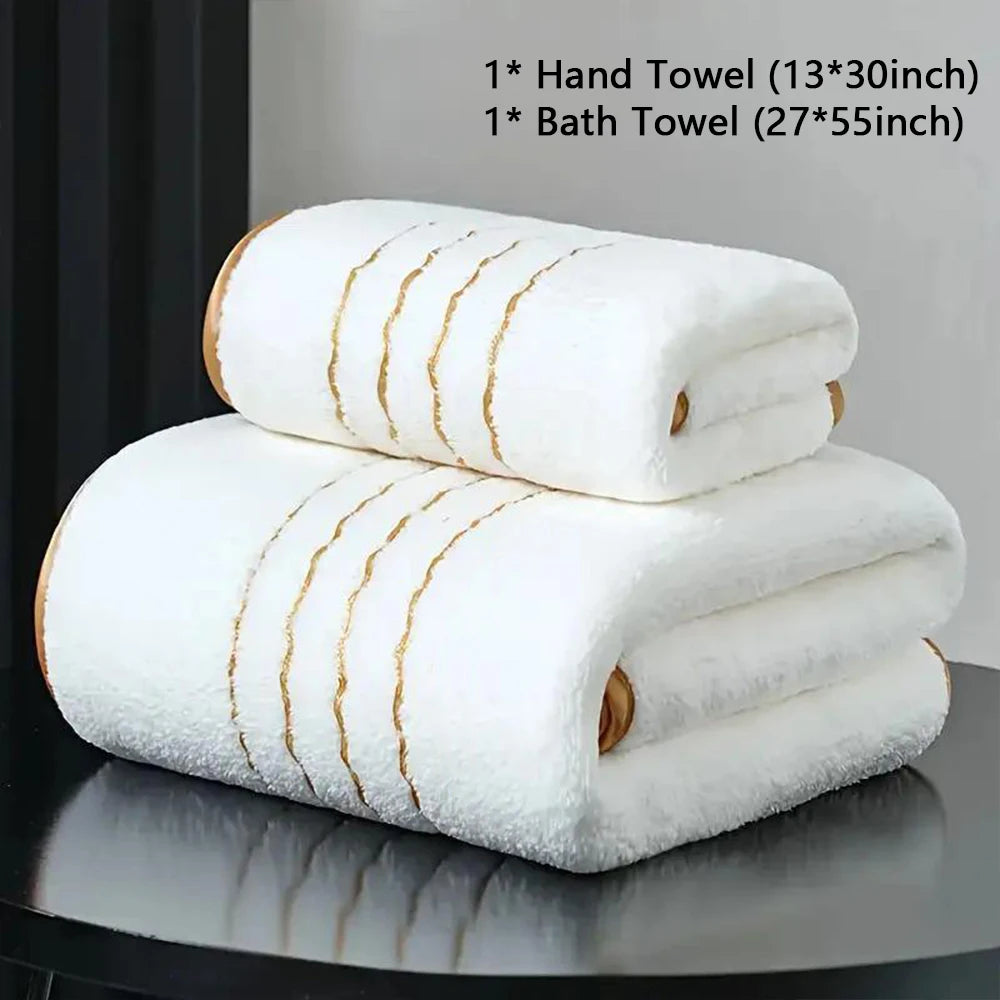 White Gray Bath Towel Set With Gold Accents Absorbent