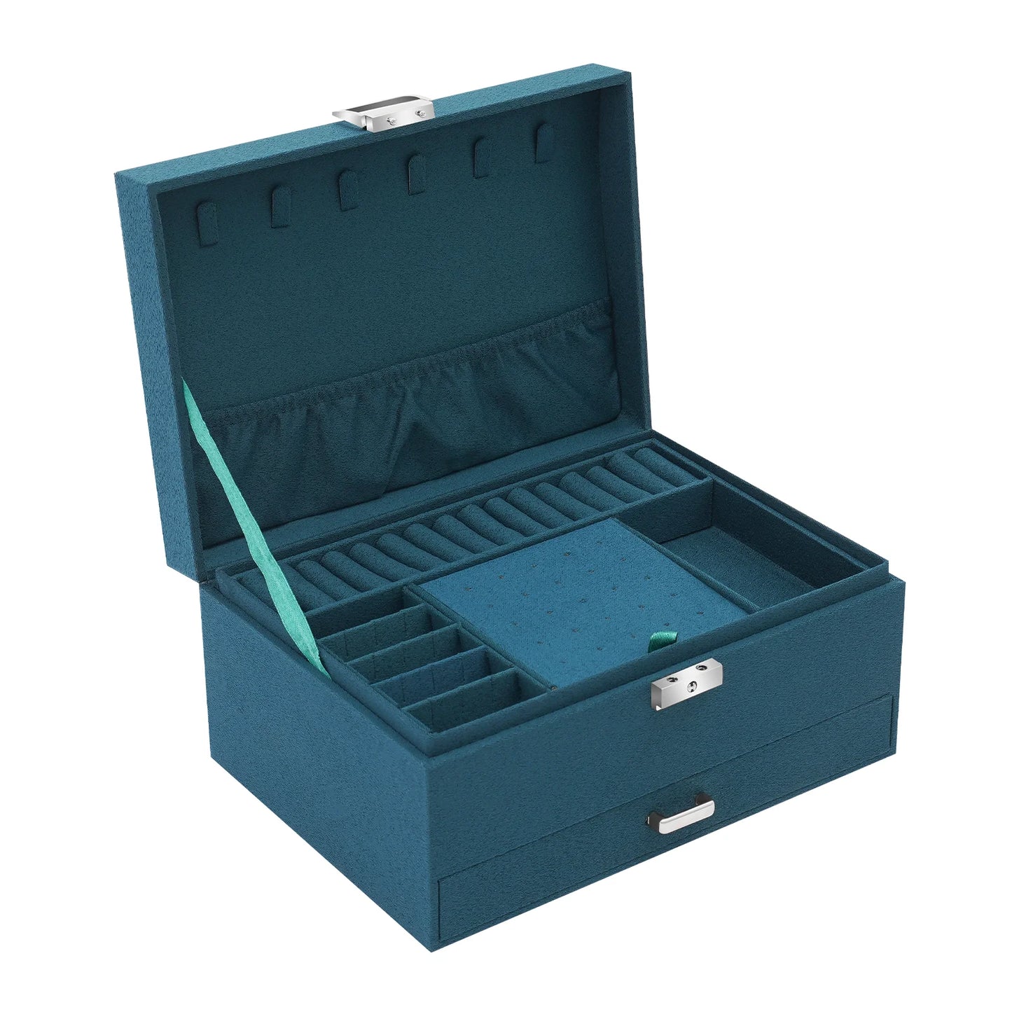 Three Tier Jewelry Box With Safe Lock Large Capacity
