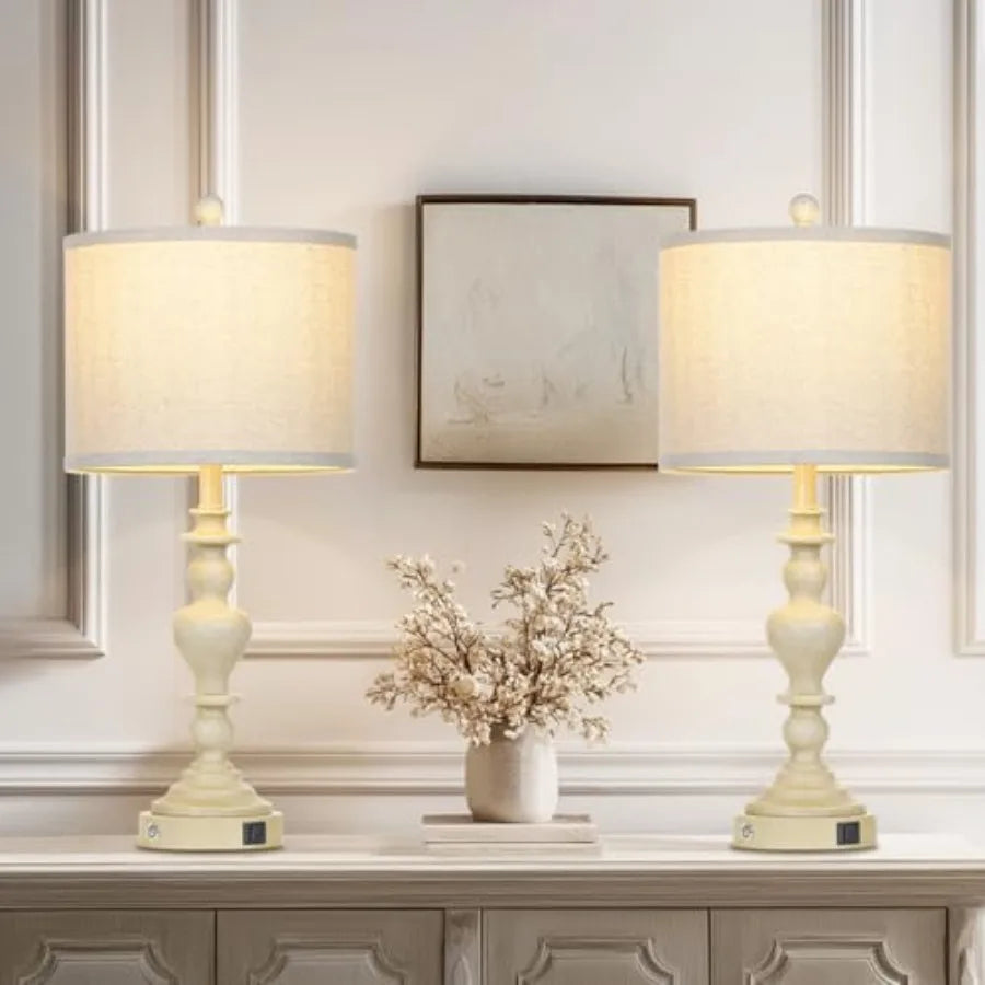 Farmhouse Table Lamps Set of 2 With USB A and C Ports