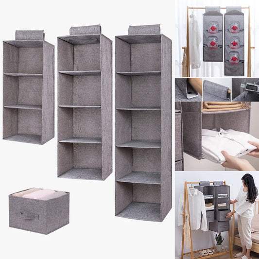 Cotton Linen Collapsible Hanging Closet Organizer With Drawers