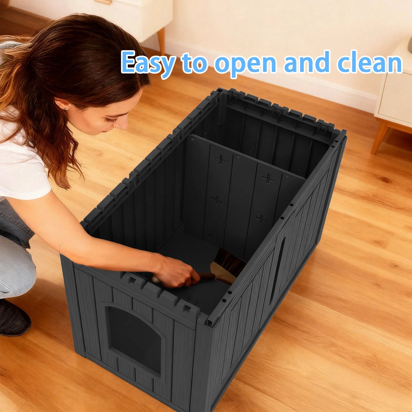 Indoor Outdoor Resin Cat House Weatherproof Double Doors Lounge Top