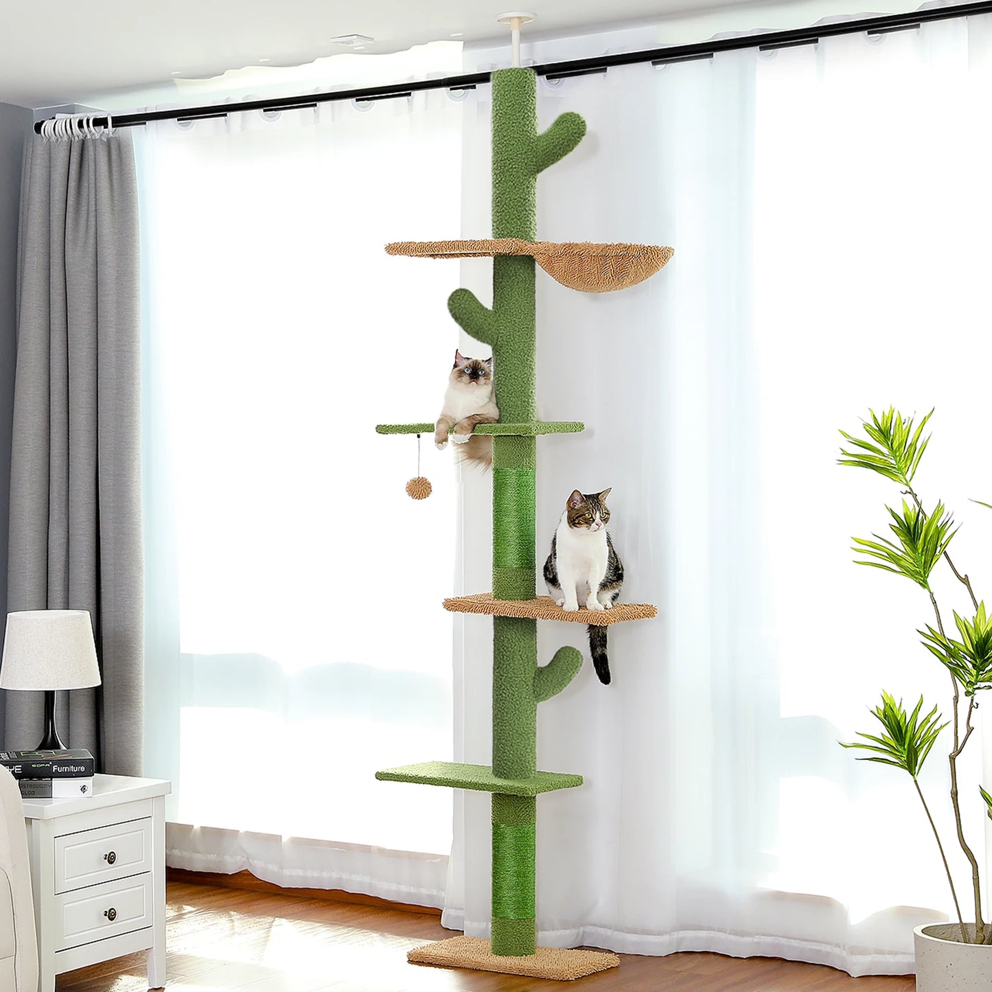 Pequlti Cactus Cat Tree Floor To Ceiling Sisal Scratching Post