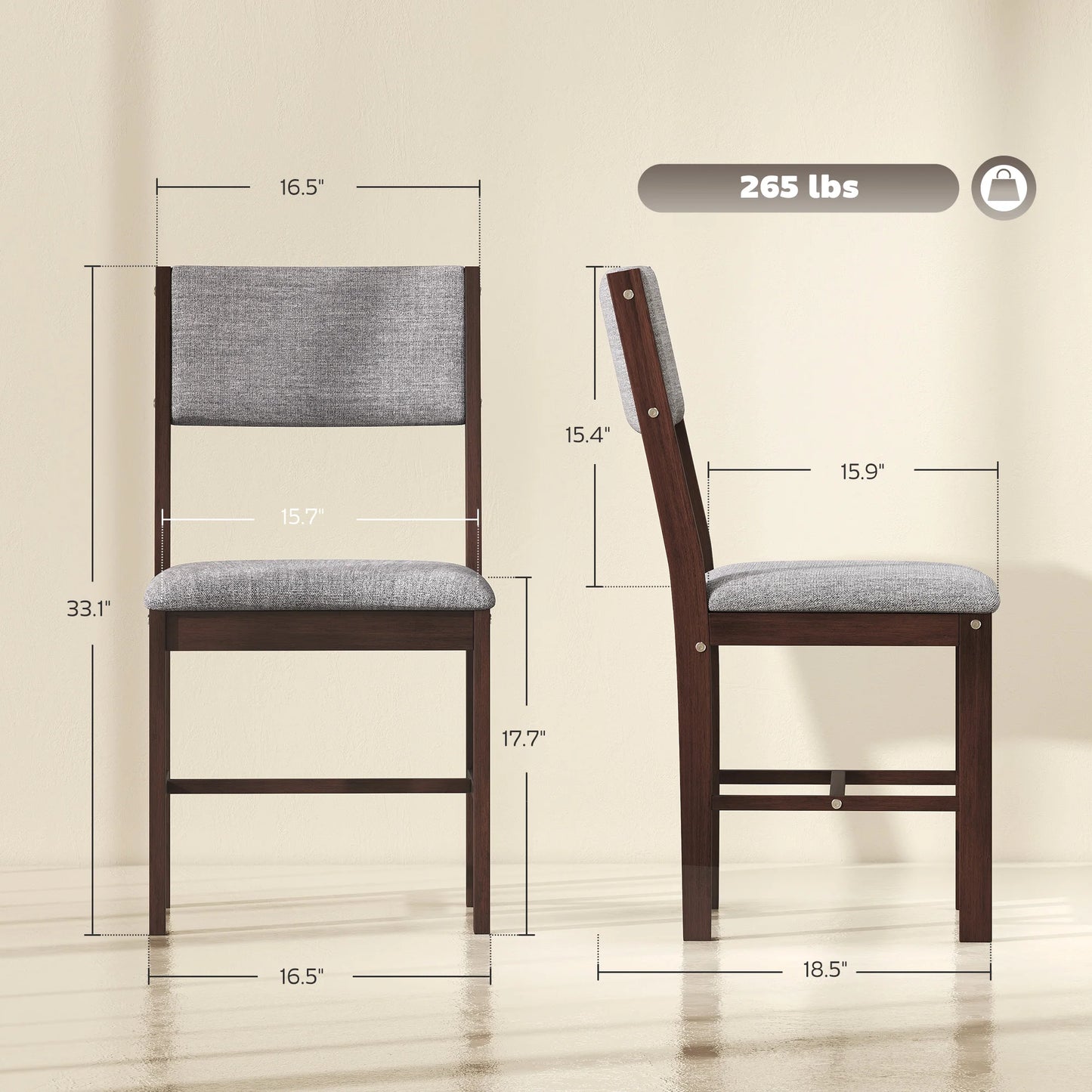 HOMCOM Set Of 4 Solid Wood And Linen Dining Chairs